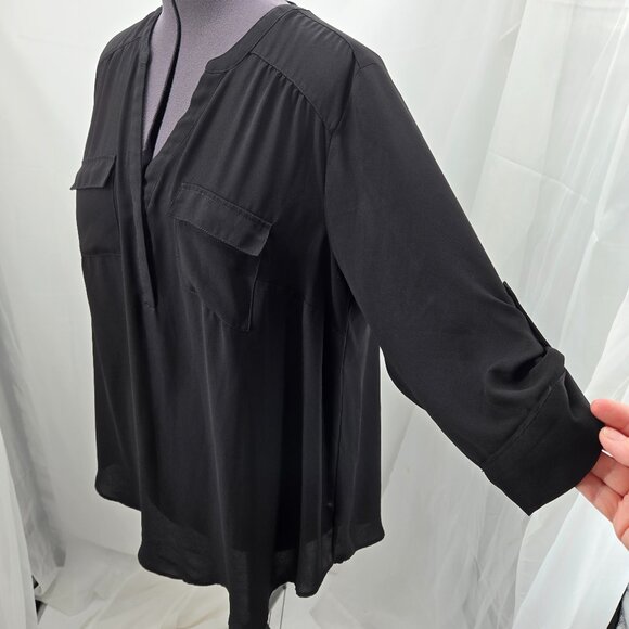 810-5 Torrid Black Chiffon Harper ¾ sleeve hi-low Tunic Blouse Size 1 14/16 - Picture 6 of 12
